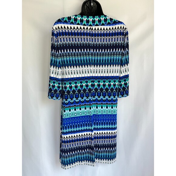 Donna Morgan Abstract Blue Dress Size 8 Geometric Artsy Multicolor 3/4 Sleeve - Picture 4 of 10